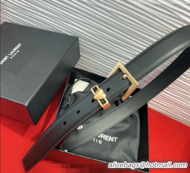 Discount Saint Laurent Calfskin Leather Belt 3cm with Heart Charm YSL091201 Black/Gold 2025