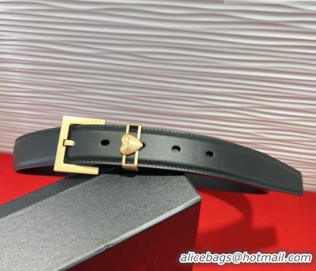 Discount Saint Laurent Calfskin Leather Belt 3cm with Heart Charm YSL091201 Black/Gold 2025