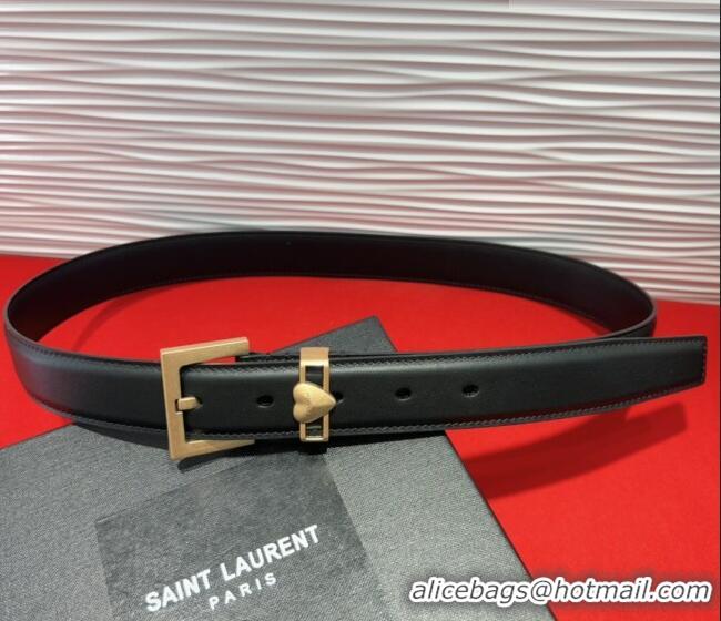 Discount Saint Laurent Calfskin Leather Belt 3cm with Heart Charm YSL091201 Black/Gold 2025
