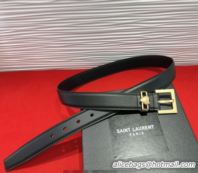 Discount Saint Laurent Calfskin Leather Belt 3cm with Heart Charm YSL091201 Black/Gold 2025