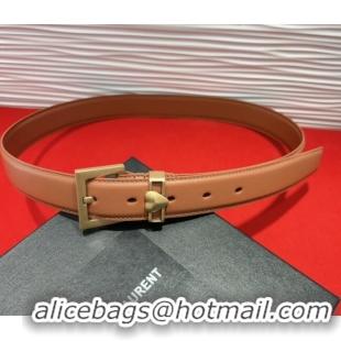 Best Price Saint Laurent Calfskin Leather Belt 3cm with Heart Charm YSL091201 Tan Brown/Gold 2025