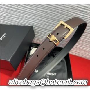 Well Crafted Saint Laurent Calfskin Leather Belt 3cm with Heart Charm YSL091201 Dark Brown/Gold 2025