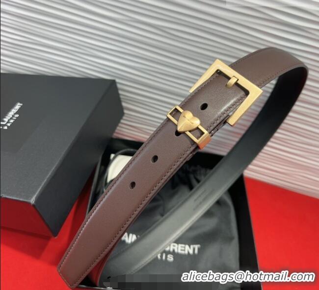 Well Crafted Saint Laurent Calfskin Leather Belt 3cm with Heart Charm YSL091201 Dark Brown/Gold 2025