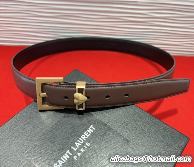 Well Crafted Saint Laurent Calfskin Leather Belt 3cm with Heart Charm YSL091201 Dark Brown/Gold 2025