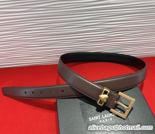 Well Crafted Saint Laurent Calfskin Leather Belt 3cm with Heart Charm YSL091201 Dark Brown/Gold 2025