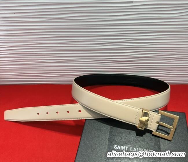 Unique Discount Saint Laurent Calfskin Leather Belt 3cm with Heart Charm YSL091201 Beige/Gold 2025