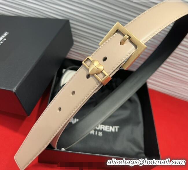 Unique Discount Saint Laurent Calfskin Leather Belt 3cm with Heart Charm YSL091201 Beige/Gold 2025