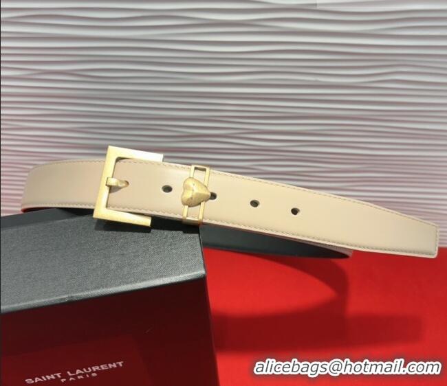 Unique Discount Saint Laurent Calfskin Leather Belt 3cm with Heart Charm YSL091201 Beige/Gold 2025
