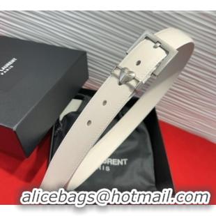 Good Taste Saint Laurent Calfskin Leather Belt 3cm with Heart Charm YSL091201 White/Silver 2025
