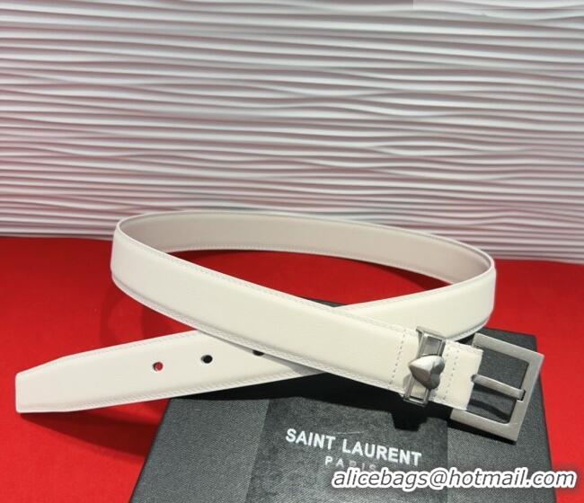 Good Taste Saint Laurent Calfskin Leather Belt 3cm with Heart Charm YSL091201 White/Silver 2025