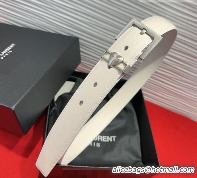 Good Taste Saint Laurent Calfskin Leather Belt 3cm with Heart Charm YSL091201 White/Silver 2025