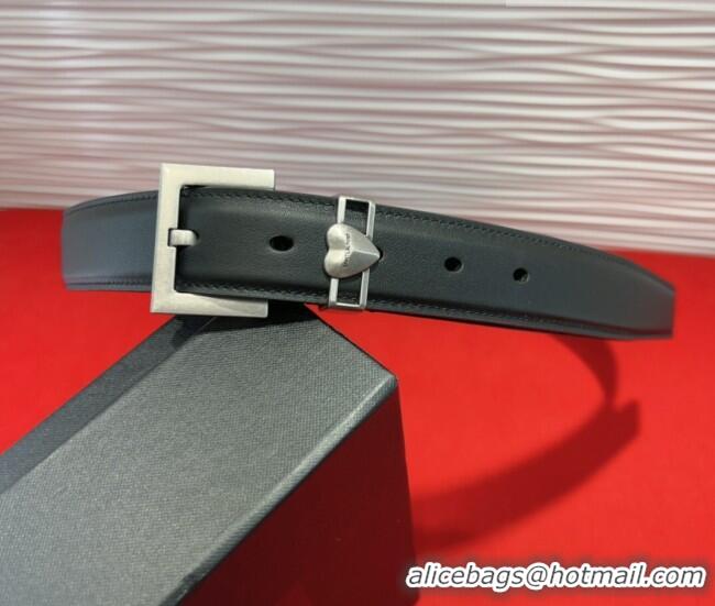Top Quality Saint Laurent Calfskin Leather Belt 3cm with Heart Charm YSL091201 Black/Silver 2025