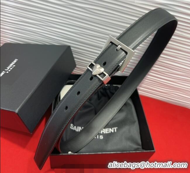 Top Quality Saint Laurent Calfskin Leather Belt 3cm with Heart Charm YSL091201 Black/Silver 2025
