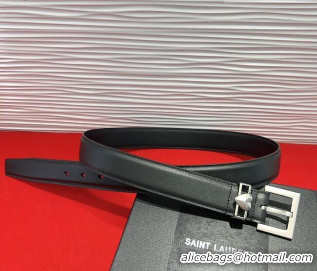 Top Quality Saint Laurent Calfskin Leather Belt 3cm with Heart Charm YSL091201 Black/Silver 2025