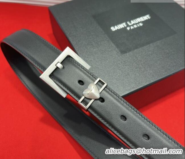 Top Quality Saint Laurent Calfskin Leather Belt 3cm with Heart Charm YSL091201 Black/Silver 2025