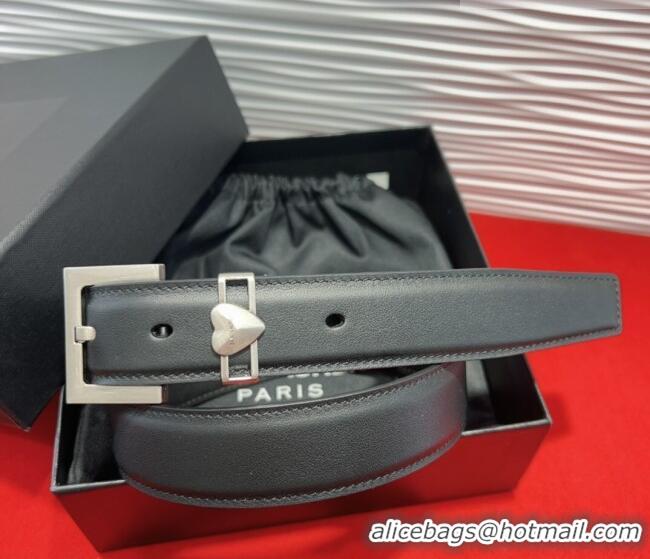 Top Quality Saint Laurent Calfskin Leather Belt 3cm with Heart Charm YSL091201 Black/Silver 2025