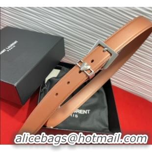 Luxury Cheap Saint Laurent Calfskin Leather Belt 3cm with Heart Charm YSL091201 Tan Brown/Silver 2025