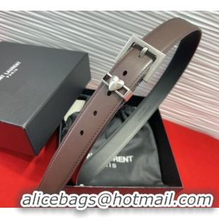 Promotional Saint Laurent Calfskin Leather Belt 3cm with Heart Charm YSL091201 Dark Brown/Silver 2025