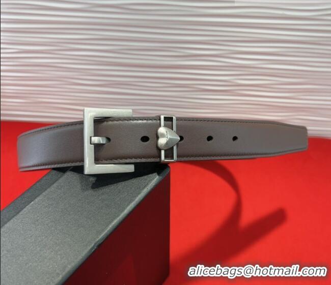 Promotional Saint Laurent Calfskin Leather Belt 3cm with Heart Charm YSL091201 Dark Brown/Silver 2025