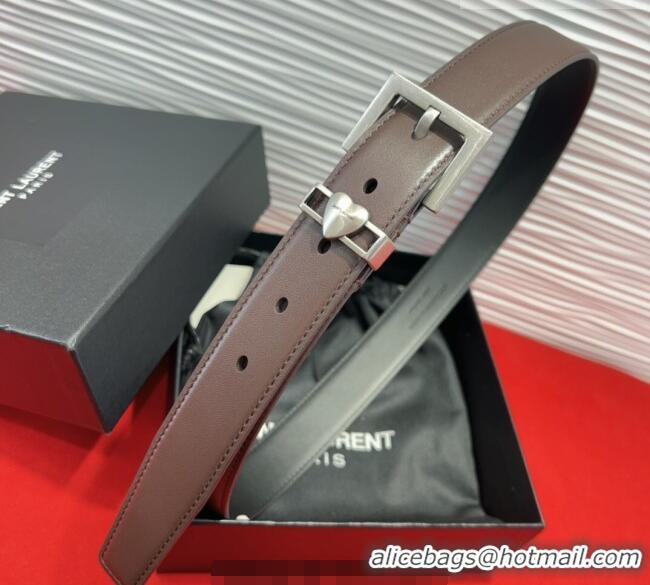 Promotional Saint Laurent Calfskin Leather Belt 3cm with Heart Charm YSL091201 Dark Brown/Silver 2025