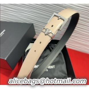 Super Quality Saint Laurent Calfskin Leather Belt 3cm with Heart Charm YSL091201 Beige/Silver 2025