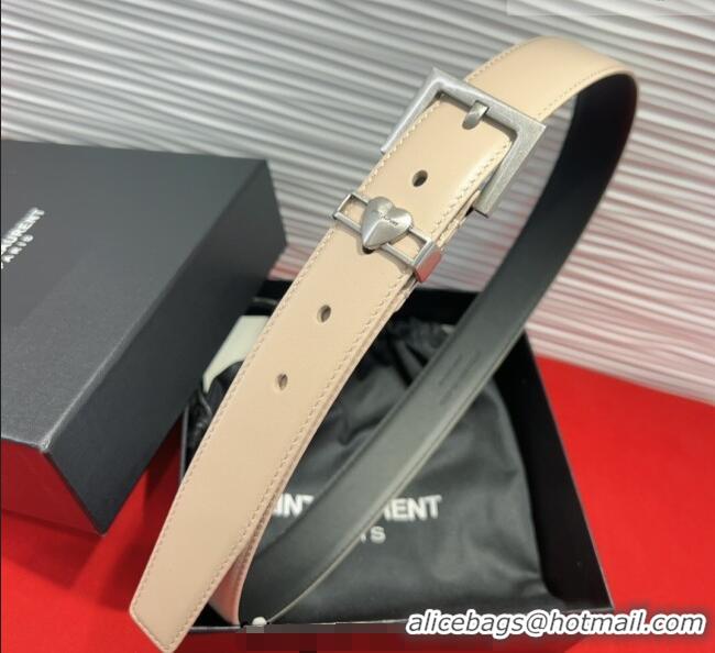 Super Quality Saint Laurent Calfskin Leather Belt 3cm with Heart Charm YSL091201 Beige/Silver 2025