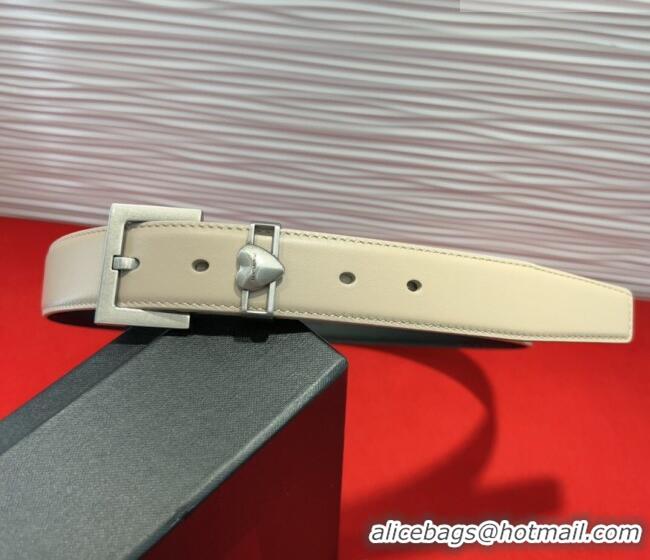 Super Quality Saint Laurent Calfskin Leather Belt 3cm with Heart Charm YSL091201 Beige/Silver 2025