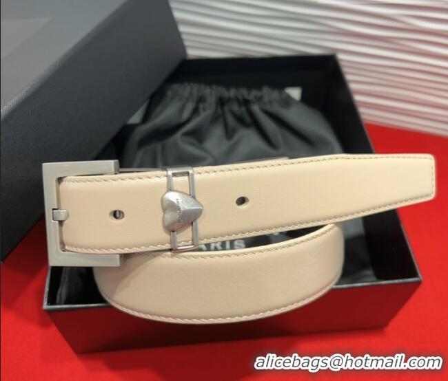 Super Quality Saint Laurent Calfskin Leather Belt 3cm with Heart Charm YSL091201 Beige/Silver 2025