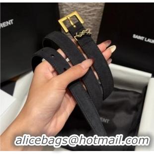 Top Quality Saint Laurent Cassandre Belt 2cm in Suede and Leather YSL26010401 Black/Gold 2025