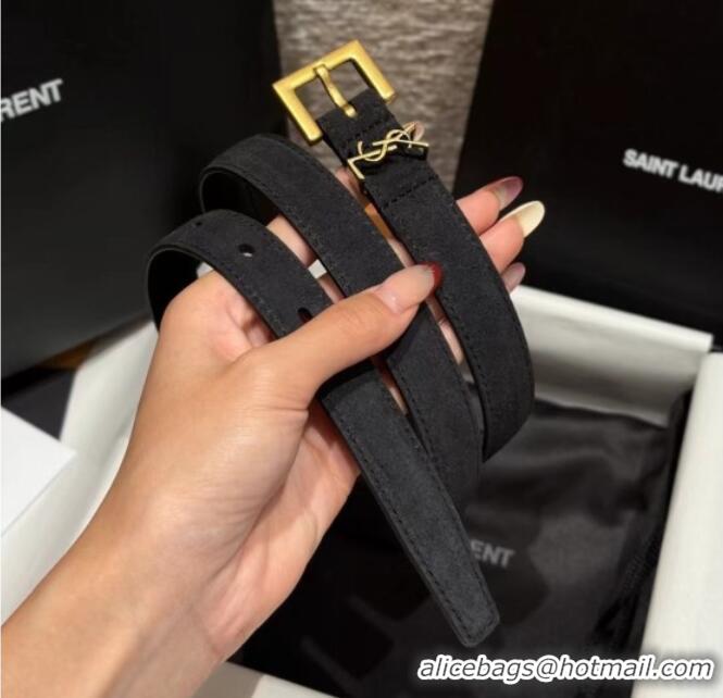 Top Quality Saint Laurent Cassandre Belt 2cm in Suede and Leather YSL26010401 Black/Gold 2025