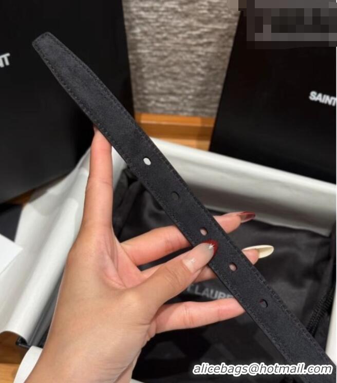 Top Quality Saint Laurent Cassandre Belt 2cm in Suede and Leather YSL26010401 Black/Gold 2025