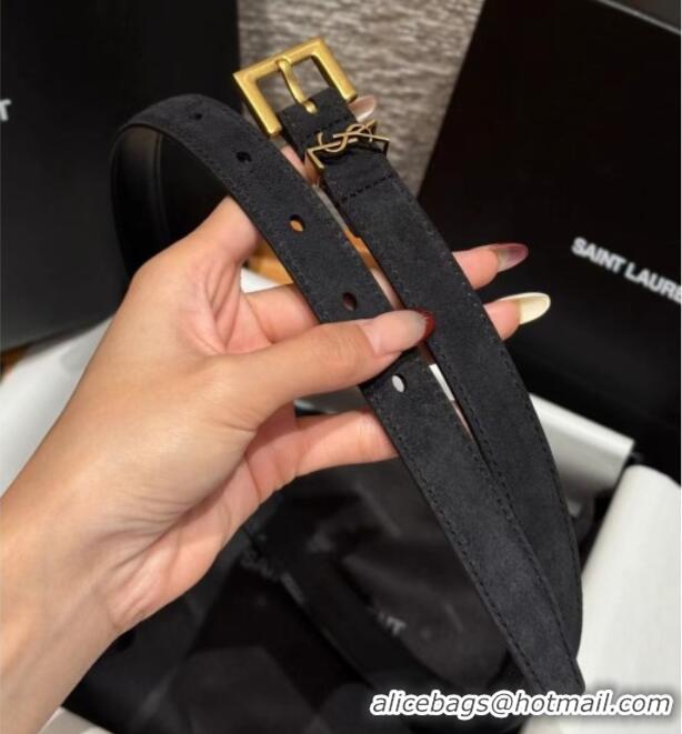 Top Quality Saint Laurent Cassandre Belt 2cm in Suede and Leather YSL26010401 Black/Gold 2025