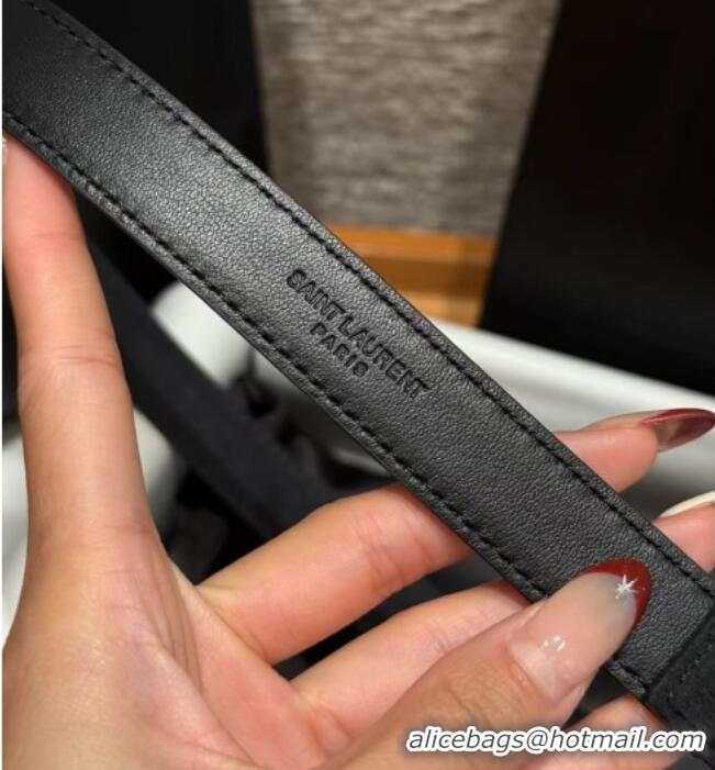 Top Quality Saint Laurent Cassandre Belt 2cm in Suede and Leather YSL26010401 Black/Gold 2025