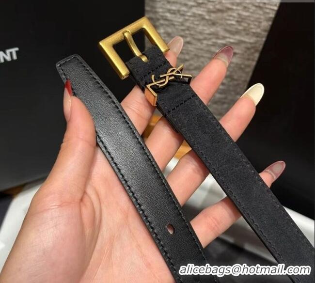 Top Quality Saint Laurent Cassandre Belt 2cm in Suede and Leather YSL26010401 Black/Gold 2025
