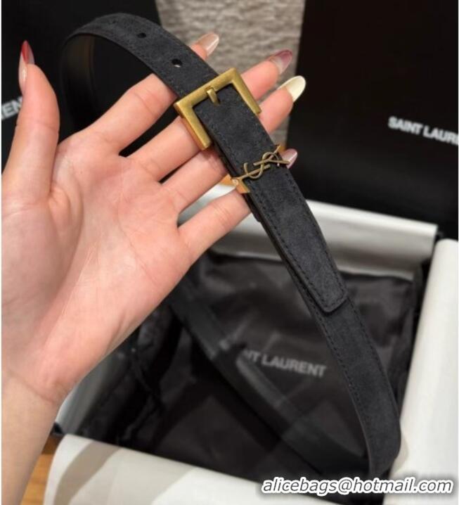 Top Quality Saint Laurent Cassandre Belt 2cm in Suede and Leather YSL26010401 Black/Gold 2025
