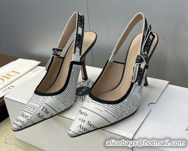 Unique Style Dior J'Adior Slingbacks Pump 9.5cm in Calfskin Leather with White and Black Newspaper Print 2026 0302036