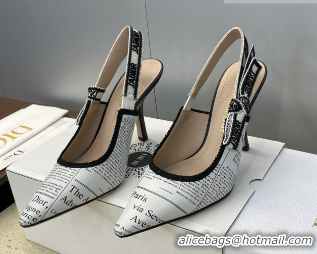 Unique Style Dior J'Adior Slingbacks Pump 9.5cm in Calfskin Leather with White and Black Newspaper Print 2026 0302036