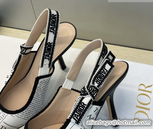 Unique Style Dior J'Adior Slingbacks Pump 9.5cm in Calfskin Leather with White and Black Newspaper Print 2026 0302036