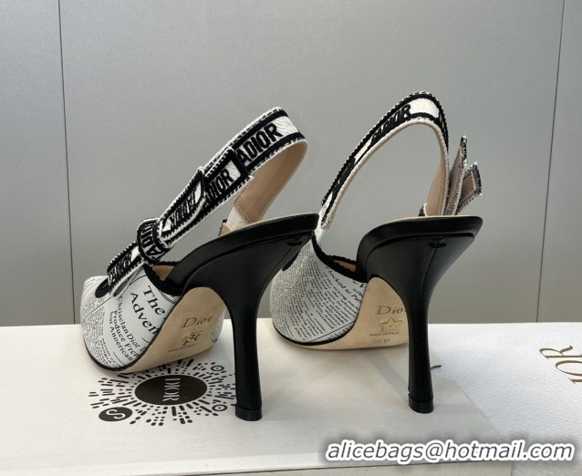 Unique Style Dior J'Adior Slingbacks Pump 9.5cm in Calfskin Leather with White and Black Newspaper Print 2026 0302036
