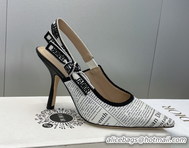 Unique Style Dior J'Adior Slingbacks Pump 9.5cm in Calfskin Leather with White and Black Newspaper Print 2026 0302036