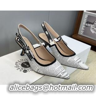 Durable Dior J'Adior Slingbacks Pump 6.5cm in Calfskin Leather with White and Black Newspaper Print 2026 0302037