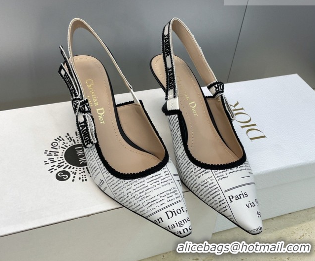 Durable Dior J'Adior Slingbacks Pump 6.5cm in Calfskin Leather with White and Black Newspaper Print 2026 0302037
