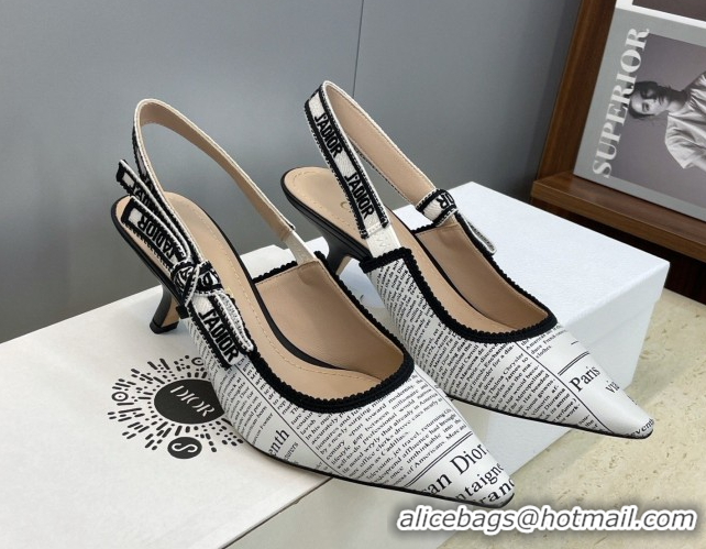 Durable Dior J'Adior Slingbacks Pump 6.5cm in Calfskin Leather with White and Black Newspaper Print 2026 0302037