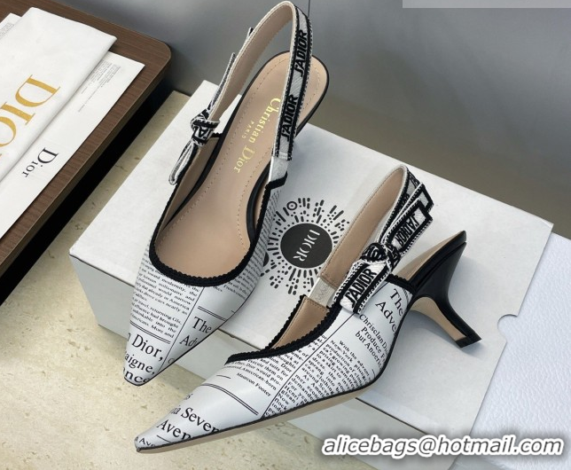 Durable Dior J'Adior Slingbacks Pump 6.5cm in Calfskin Leather with White and Black Newspaper Print 2026 0302037