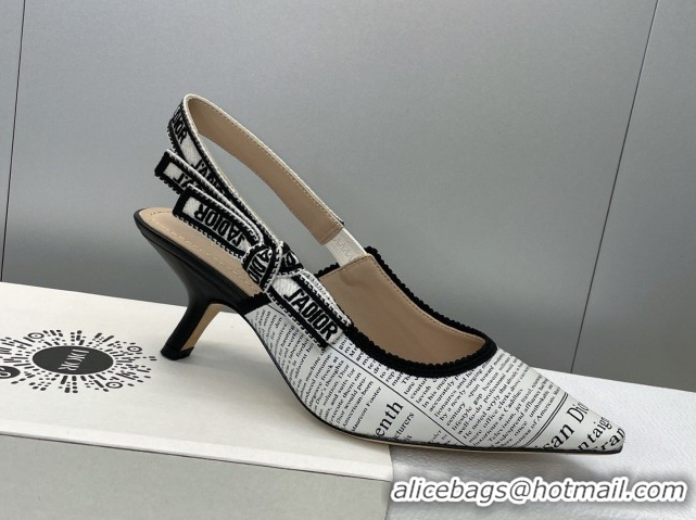 Durable Dior J'Adior Slingbacks Pump 6.5cm in Calfskin Leather with White and Black Newspaper Print 2026 0302037