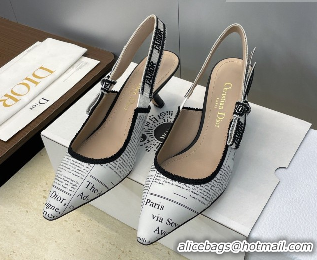 Durable Dior J'Adior Slingbacks Pump 6.5cm in Calfskin Leather with White and Black Newspaper Print 2026 0302037