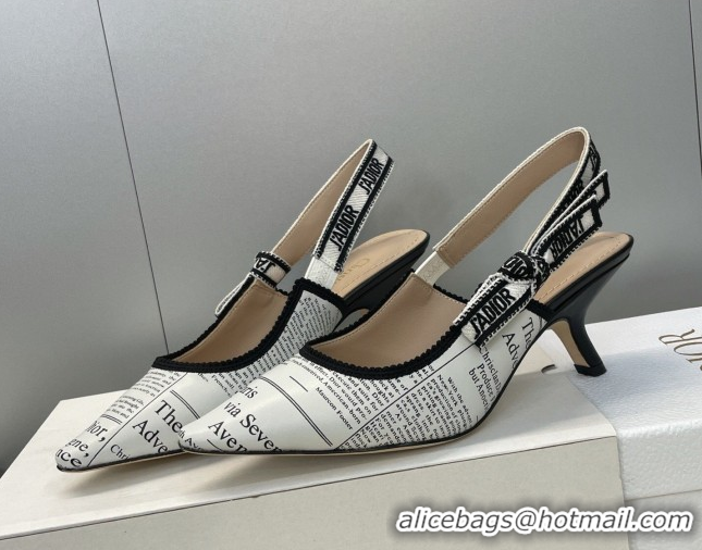 Durable Dior J'Adior Slingbacks Pump 6.5cm in Calfskin Leather with White and Black Newspaper Print 2026 0302037