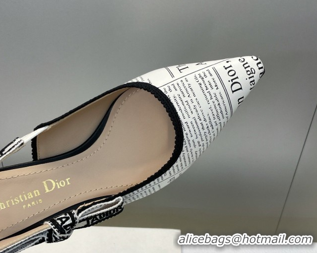 Durable Dior J'Adior Slingbacks Pump 6.5cm in Calfskin Leather with White and Black Newspaper Print 2026 0302037