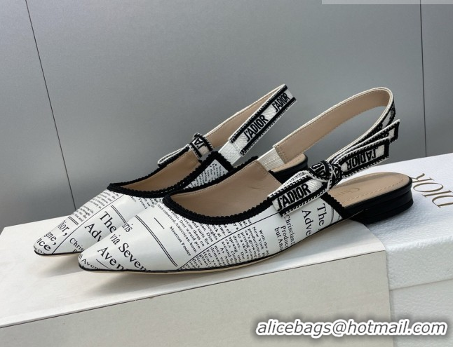 Classic Hot Dior J'Adior Slingback Ballets Flat in Calfskin Leather with White and Black Newspaper Print 2026 0302038