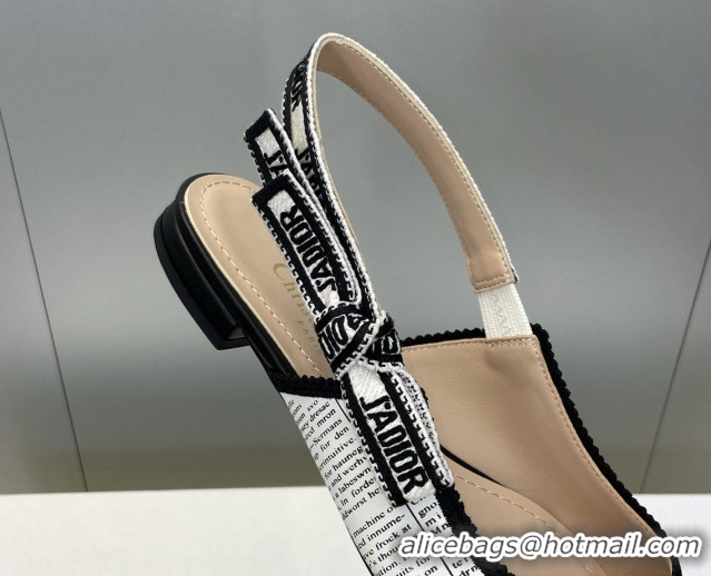 Classic Hot Dior J'Adior Slingback Ballets Flat in Calfskin Leather with White and Black Newspaper Print 2026 0302038
